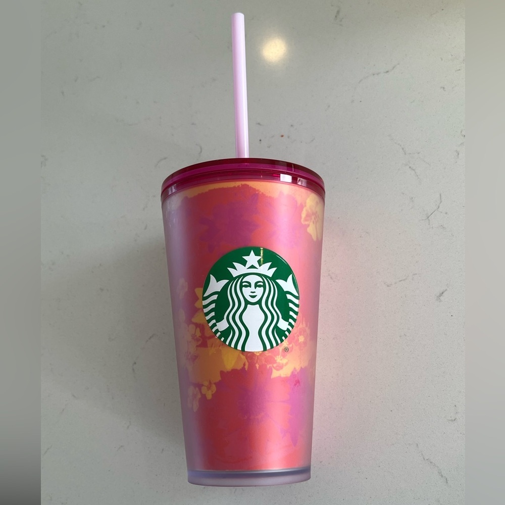 Starbucks 2022 Floral Summer Tumbler Soft Touch Pink/Orange Cup 16 oz